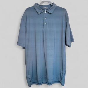 Peter Millar Summer Comfort Polo Golf Shirt XL Blue Striped Preppy Cooling
